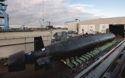 US Navy attack submarine Massachusetts floated out