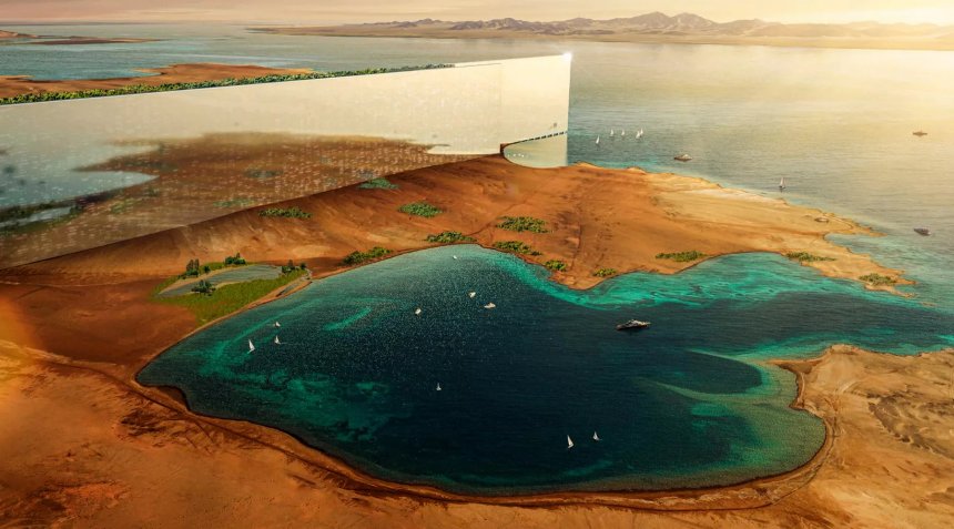 Rendering of NEOM's proposed The Line city on Saudi Arabia's Red Sea coast